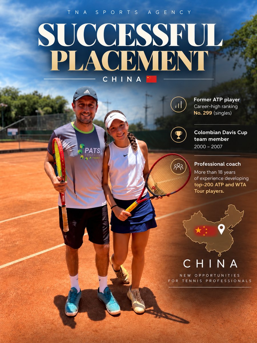 Successful placement in China: former ATP No. 299 and Colombian Davis Cup player, coach of top-200 players for 18+ years