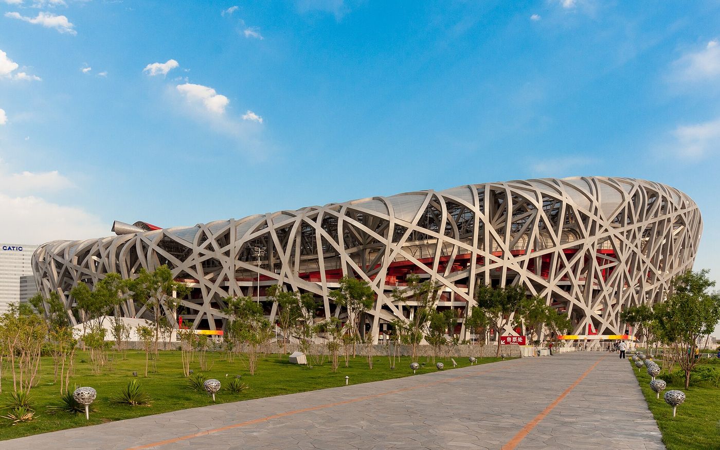 The Beijing National Stadium (Bird&rsquo;s Nest) under a blue sky, China