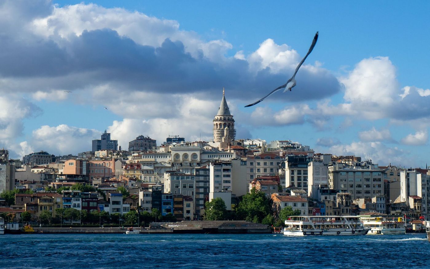Galata Tower rising above the Karak&ouml;y waterfront, Istanbul, Turkey