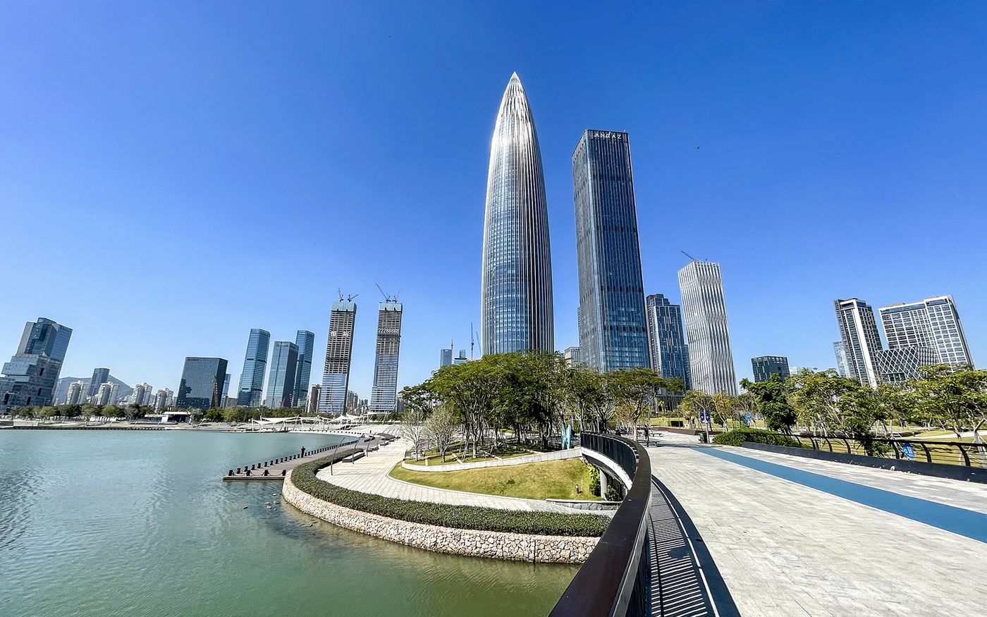 Shenzhen Bay waterfront and the Nanshan skyline, Shenzhen, China