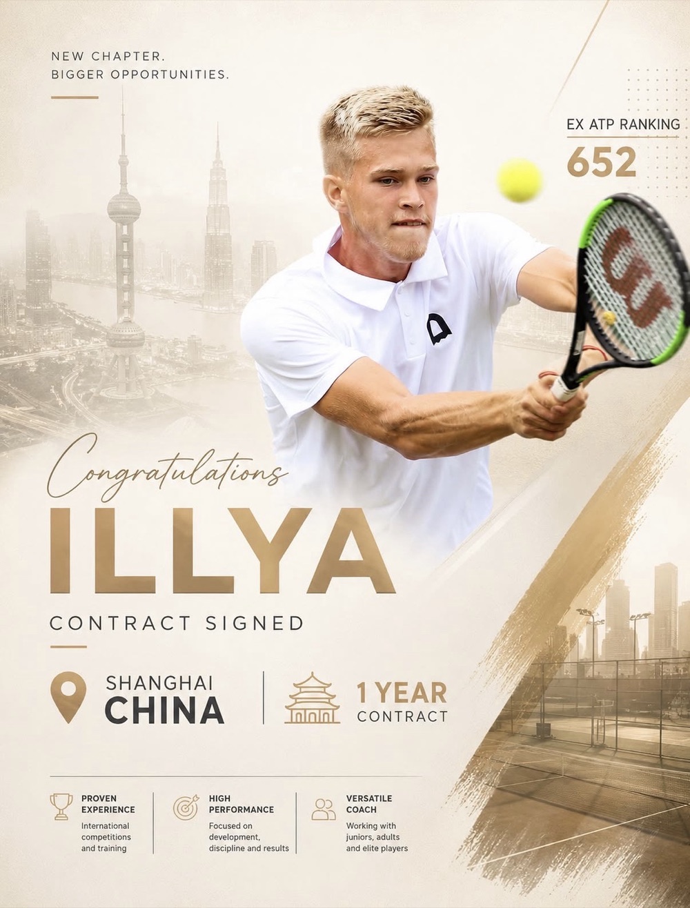 Illya — signed a 1-year contract in Shanghai, China