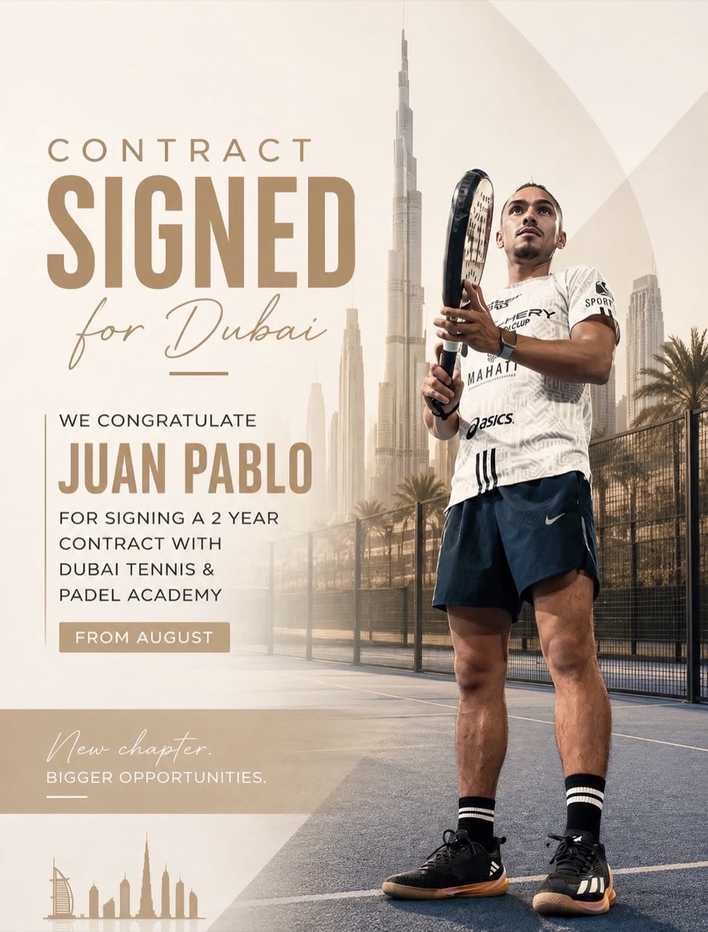 Juan Pablo — signed a 2-year contract with Dubai Tennis & Padel Academy