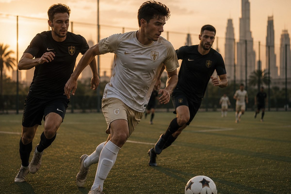 Soccer coaching in action at sunset in the TNA network